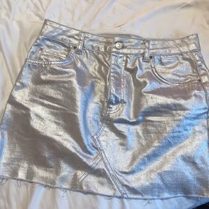 Silver metallic moto skirt
